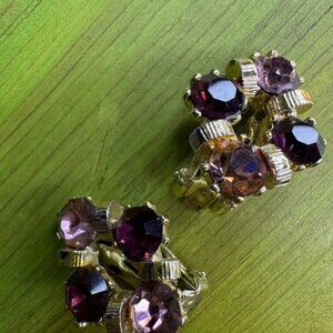 Vintage Clip-On Earrings - Amethyst-Inspired with Gold Detailing :D